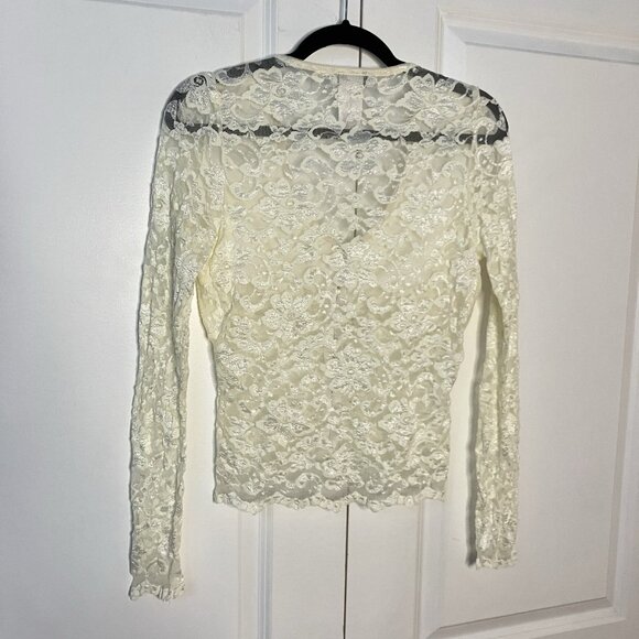 Y2K Icone Simons Lace Mesh Sheer Top Womens XL Off White Cropped Whimsigoth Vtg - Picture 5 of 7